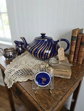 Vintage Arthur Wood Georgian Teapot | Cobalt Blue & Gold Swirl #4831